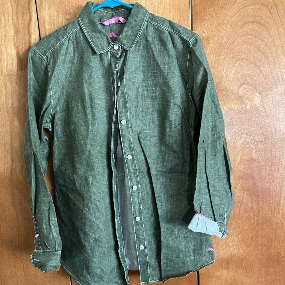 Tommy Bahama Army Green Linen Shirt XS